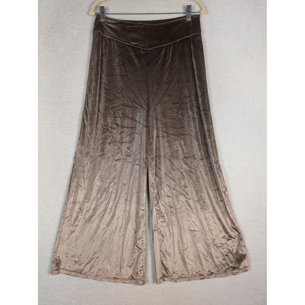 Bohme Wide Leg Pants Women's Size M Brown Velvet High Rise Boho Flowy Flare